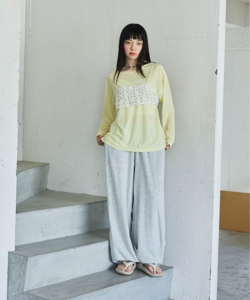 PILIT(ピリット)の「配色メローシアーロンT(Tシャツ/カットソー・レディース・ブルー/イエロー/ピンク/オフホワイト・MEDIUM)」の9枚目の写真