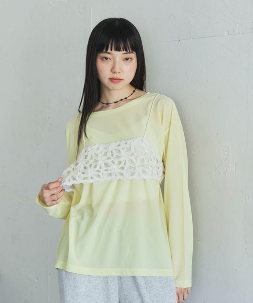 PILIT(ピリット)の「配色メローシアーロンT(Tシャツ/カットソー・レディース・ブルー/イエロー/ピンク/オフホワイト・MEDIUM)」の13枚目の写真