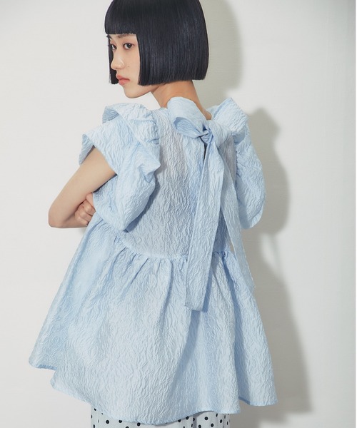ANOTHER S(アナザーエス)の「シアージャガードペプラムブラウス(シャツ/ブラウス・レディース・オフホワイト/ブラック/グレー/ライトブルー・M)」の1枚目の写真