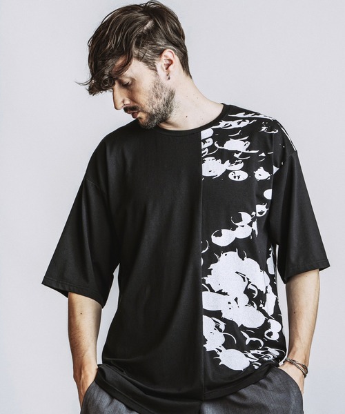 NO ID.(ノーアイディ)の「【NO ID.】Asymmetry Print T-Shirt / アシンメトリー プリント Tシャツ(Tシャツ/カットソー・メンズ・ブラック/ホワイト・ONE SIZE)」の20枚目の写真