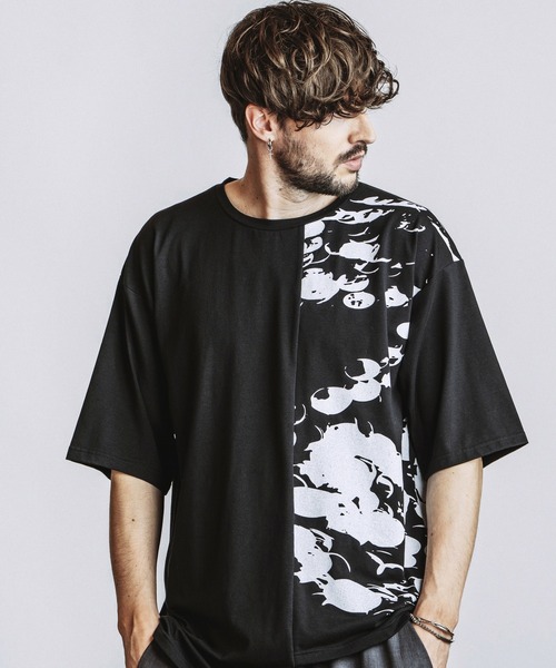NO ID.(ノーアイディ)の「【NO ID.】Asymmetry Print T-Shirt / アシンメトリー プリント Tシャツ(Tシャツ/カットソー・メンズ・ブラック/ホワイト・ONE SIZE)」の22枚目の写真