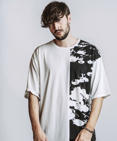 NO ID.(ノーアイディ)の「【NO ID.】Asymmetry Print T-Shirt / アシンメトリー プリント Tシャツ(Tシャツ/カットソー・メンズ・ブラック/ホワイト・ONE SIZE)」の14枚目の写真