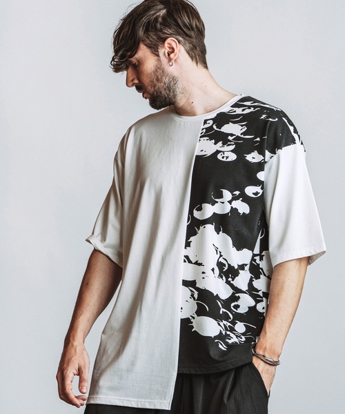 NO ID.(ノーアイディ)の「【NO ID.】Asymmetry Print T-Shirt / アシンメトリー プリント Tシャツ(Tシャツ/カットソー・メンズ・ブラック/ホワイト・ONE SIZE)」の15枚目の写真