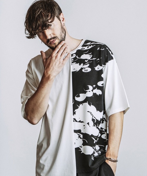 NO ID.(ノーアイディ)の「【NO ID.】Asymmetry Print T-Shirt / アシンメトリー プリント Tシャツ(Tシャツ/カットソー・メンズ・ブラック/ホワイト・ONE SIZE)」の16枚目の写真