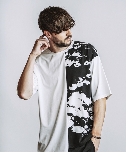 NO ID.(ノーアイディ)の「【NO ID.】Asymmetry Print T-Shirt / アシンメトリー プリント Tシャツ(Tシャツ/カットソー・メンズ・ブラック/ホワイト・ONE SIZE)」の17枚目の写真