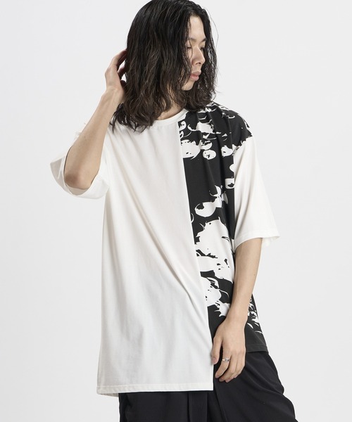 NO ID.(ノーアイディ)の「【NO ID.】Asymmetry Print T-Shirt / アシンメトリー プリント Tシャツ(Tシャツ/カットソー・メンズ・ブラック/ホワイト・ONE SIZE)」の19枚目の写真