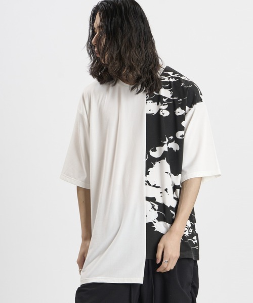 NO ID.(ノーアイディ)の「【NO ID.】Asymmetry Print T-Shirt / アシンメトリー プリント Tシャツ(Tシャツ/カットソー・メンズ・ブラック/ホワイト・ONE SIZE)」の9枚目の写真