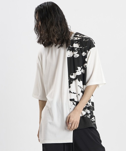 NO ID.(ノーアイディ)の「【NO ID.】Asymmetry Print T-Shirt / アシンメトリー プリント Tシャツ(Tシャツ/カットソー・メンズ・ブラック/ホワイト・ONE SIZE)」の10枚目の写真