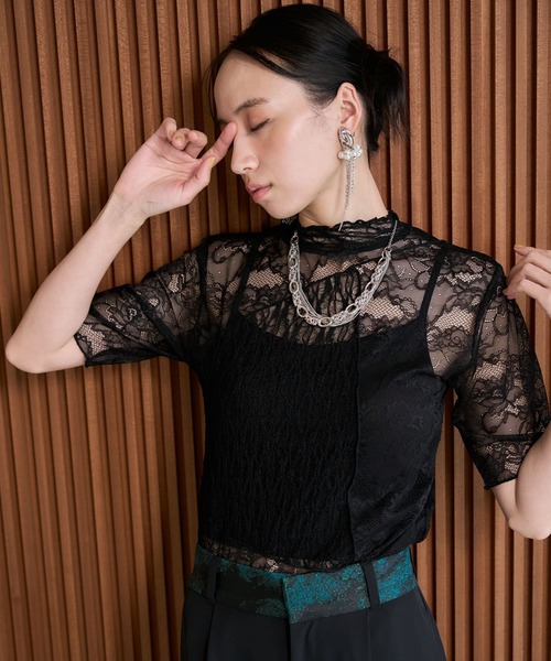 HARE(ハレ)の「ドッキングレースシアーTシャツ(HARE)(Tシャツ/カットソー・レディース・ネイビー/グリーン/ホワイト/ブラック・FREE)」の3枚目の写真