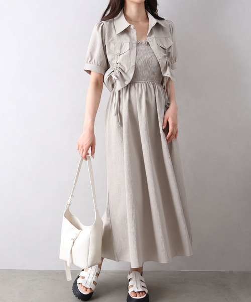 SpRay(スプレイ)の「【セットアップ/着回し抜群】シャーリングジャケットxキャミワンピース(ワンピース・レディース・ブラック/チャコールグレー/ベージュ/ネイビー/ブラウン/ダークカーキ・FREE)」の10枚目の写真