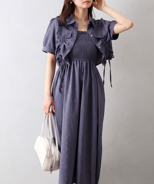 SpRay(スプレイ)の「【セットアップ/着回し抜群】シャーリングジャケットxキャミワンピース(ワンピース・レディース・ブラック/チャコールグレー/ベージュ/ネイビー/ブラウン/ダークカーキ・FREE)」の14枚目の写真