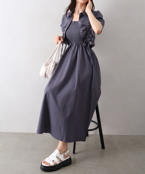 SpRay(スプレイ)の「【セットアップ/着回し抜群】シャーリングジャケットxキャミワンピース(ワンピース・レディース・ブラック/チャコールグレー/ベージュ/ネイビー/ブラウン/ダークカーキ・FREE)」の16枚目の写真