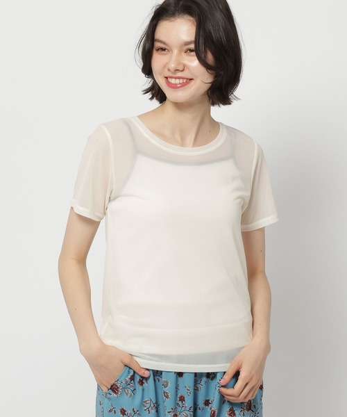 niko and...（ニコアンド）の「ソフトチュールシアーTシャツ（Tシャツ/カットソー・レディース・オフホワイト/ライトブルー/ブラック・FREE）」の6枚目の写真