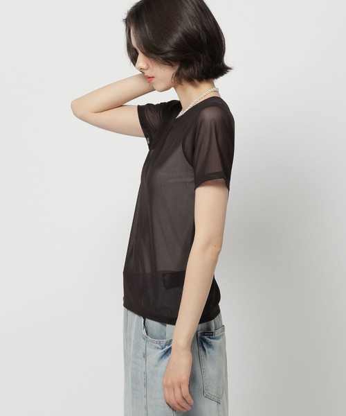 niko and...（ニコアンド）の「ソフトチュールシアーTシャツ（Tシャツ/カットソー・レディース・オフホワイト/ライトブルー/ブラック・FREE）」の9枚目の写真