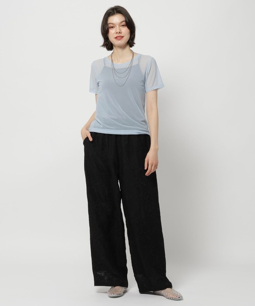 niko and...（ニコアンド）の「ソフトチュールシアーTシャツ（Tシャツ/カットソー・レディース・オフホワイト/ライトブルー/ブラック・FREE）」の10枚目の写真