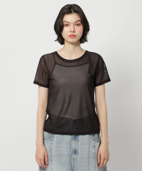niko and...（ニコアンド）の「ソフトチュールシアーTシャツ（Tシャツ/カットソー・レディース・オフホワイト/ライトブルー/ブラック・FREE）」の13枚目の写真