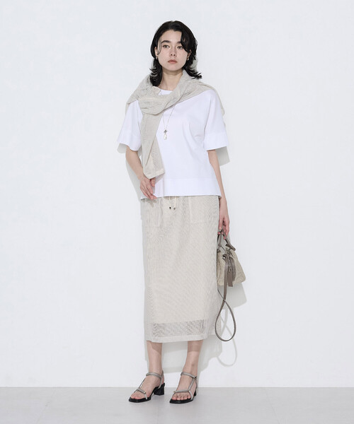 K.T KIYOKO TAKASE（キヨコタカセ）の「【セットアップ対応】リネンシアーラッセル タイトスカート（スカート・レディース・キナリ/サックスブルー/ブラック・9号）」の9枚目の写真