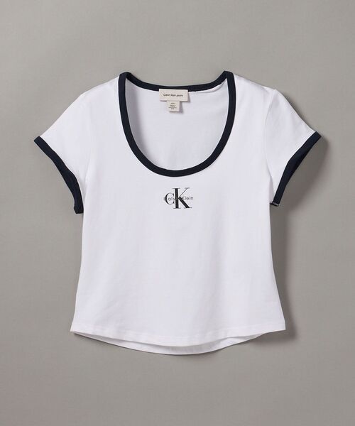 Calvin Klein(カルバン・クライン)の「ショートスリーブモノグラムスクープネックベビーTシャツ(Tシャツ/カットソー・レディース・ホワイト/ブラック・XS/S/M)」の6枚目の写真