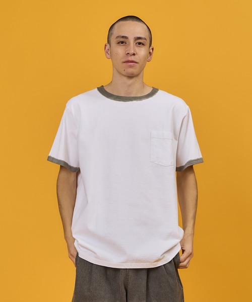 Goodwear(Since1983)(グッドウェア)の「S/S POCKET TEE HAND PAINT/ ショートスリーブティー ハンドペイント(Tシャツ/カットソー・メンズ・ホワイト×グレー/ホワイト×ピンク・LARGE/MEDIUM/X-LARGE)」の1枚目の写真
