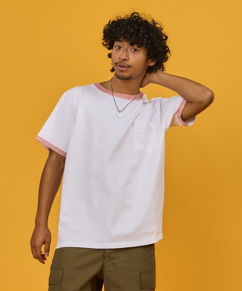 Goodwear(Since1983)(グッドウェア)の「S/S POCKET TEE HAND PAINT/ ショートスリーブティー ハンドペイント(Tシャツ/カットソー・メンズ・ホワイト×グレー/ホワイト×ピンク・LARGE/MEDIUM/X-LARGE)」の2枚目の写真