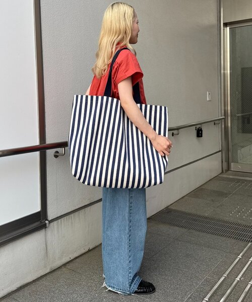 GEVACO（ゲバコ）の「【GEVACO/ゲバコ】ストライプ柄キャンバスバッグ（トートバッグ・レディース・キャメル/グリーン/ネイビー・ONE SIZE）」の11枚目の写真