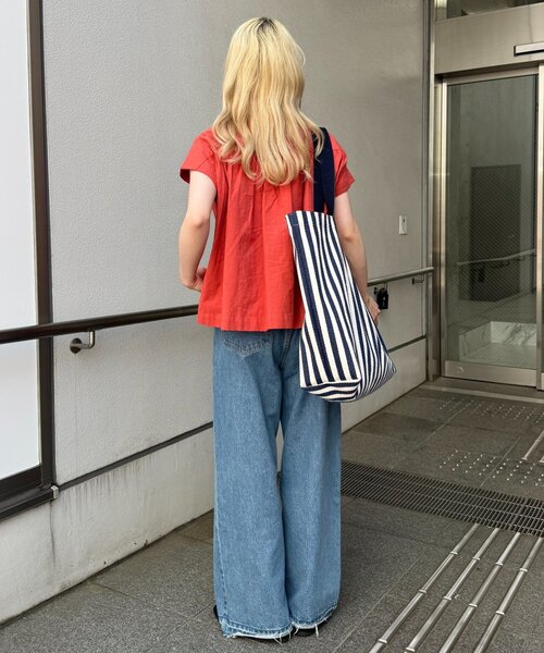 GEVACO（ゲバコ）の「【GEVACO/ゲバコ】ストライプ柄キャンバスバッグ（トートバッグ・レディース・キャメル/グリーン/ネイビー・ONE SIZE）」の12枚目の写真