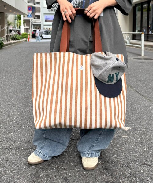 GEVACO（ゲバコ）の「【GEVACO/ゲバコ】ストライプ柄キャンバスバッグ（トートバッグ・レディース・キャメル/グリーン/ネイビー・ONE SIZE）」の17枚目の写真
