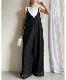 ラッセルレース オールインワン ワイドパンツ キャミサロペット