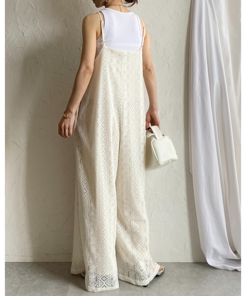She's Closet（シーズクローゼット）の「ラッセルレース オールインワン ワイドパンツ キャミサロペット（サロペット/オーバーオール・レディース・ブラック/ブラウン/アイボリー・FREE）」の6枚目の写真