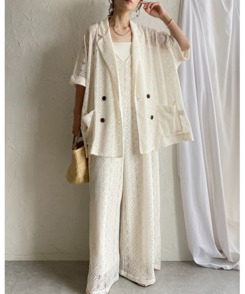 She's Closet（シーズクローゼット）の「ラッセルレース オールインワン ワイドパンツ キャミサロペット（サロペット/オーバーオール・レディース・ブラック/ブラウン/アイボリー・FREE）」の7枚目の写真