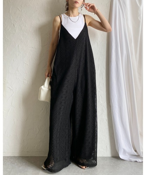 She's Closet（シーズクローゼット）の「ラッセルレース オールインワン ワイドパンツ キャミサロペット（サロペット/オーバーオール・レディース・ブラック/ブラウン/アイボリー・FREE）」の11枚目の写真