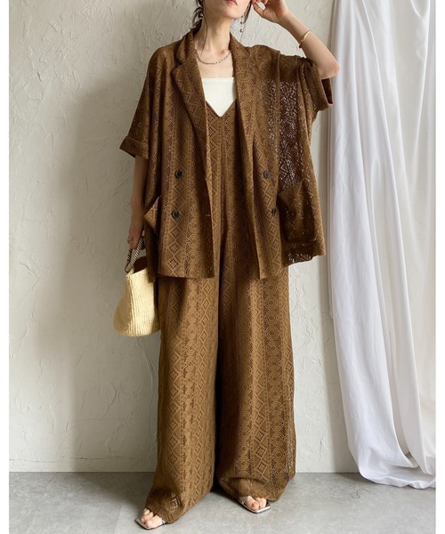 She's Closet（シーズクローゼット）の「ラッセルレース オールインワン ワイドパンツ キャミサロペット（サロペット/オーバーオール・レディース・ブラック/ブラウン/アイボリー・FREE）」の20枚目の写真