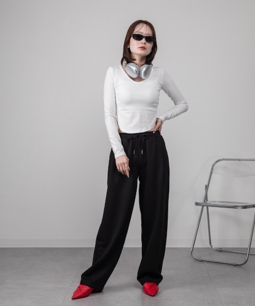 mellomela.（メロメラ）の「タック入りバレルパンツ（スウェットパンツ・レディース・杢グレー/ブラック・M）」の22枚目の写真