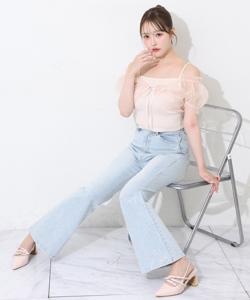 one after another NICE CLAUP（ワンアフターアナザーナイスクラップ）の「チュールドッキングニット（ニット/セーター・レディース・サックスブルー/ブラック/ピンク・FREE）」の9枚目の写真