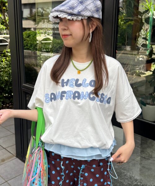 HELLO.SANFRANCISCO（ハローサンフランシスコ）の「【HELLO.SANFRANCISCO/ハローサンフランシスコ】裾フリルドロストTシャツ（Tシャツ/カットソー・レディース・イエロー/ホワイト/ピンク・ONE SIZE）」の4枚目の写真