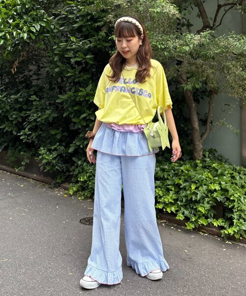 HELLO.SANFRANCISCO（ハローサンフランシスコ）の「【HELLO.SANFRANCISCO/ハローサンフランシスコ】裾フリルドロストTシャツ（Tシャツ/カットソー・レディース・イエロー/ホワイト/ピンク・ONE SIZE）」の14枚目の写真