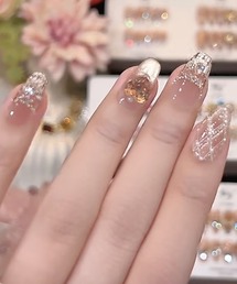 ビジュー ラメ グラデ ロング ネイルチップ（ネイルシール/ネイル
