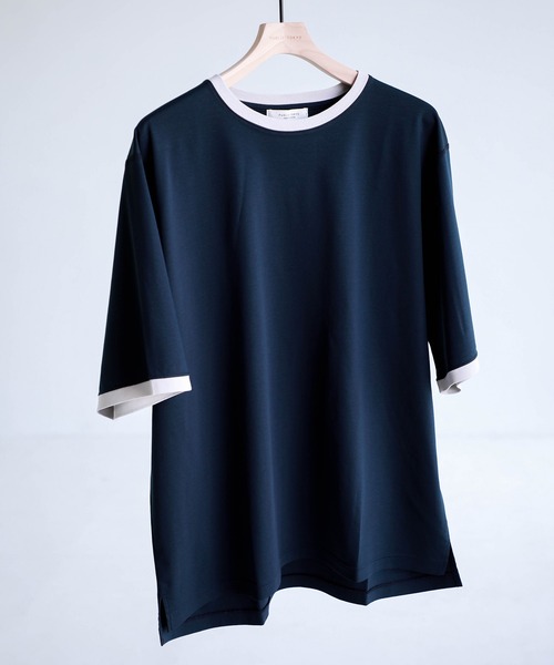 PUBLIC TOKYO(パブリックトウキョウ)の「クールタッチコットンリンガーTEE /接触冷感/コットン100%/ウォッシャブル/夏服/インナー/伸縮性/耐久性(Tシャツ/カットソー・メンズ・イエロー/ネイビー・1/3/2)」の3枚目の写真