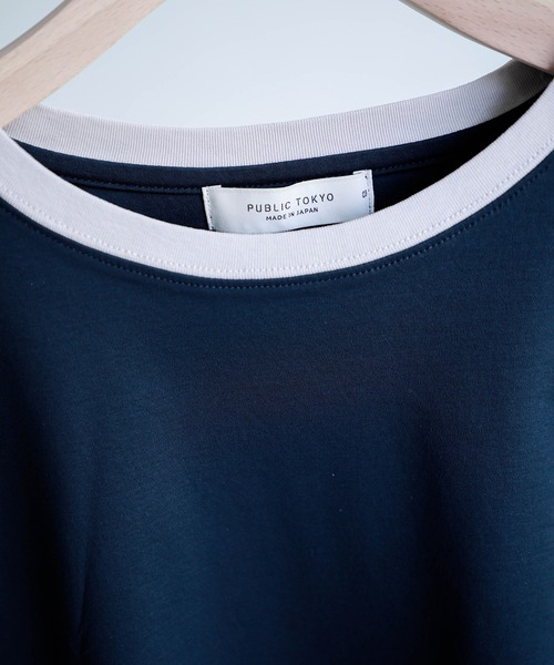 PUBLIC TOKYO(パブリックトウキョウ)の「クールタッチコットンリンガーTEE /接触冷感/コットン100%/ウォッシャブル/夏服/インナー/伸縮性/耐久性(Tシャツ/カットソー・メンズ・イエロー/ネイビー・1/3/2)」の4枚目の写真