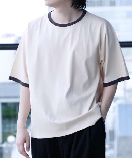 PUBLIC TOKYO(パブリックトウキョウ)の「クールタッチコットンリンガーTEE /接触冷感/コットン100%/ウォッシャブル/夏服/インナー/伸縮性/耐久性(Tシャツ/カットソー・メンズ・イエロー/ネイビー・1/3/2)」の6枚目の写真