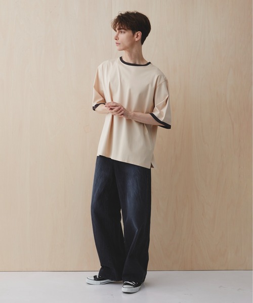 PUBLIC TOKYO(パブリックトウキョウ)の「【超清涼感】クールタッチコットンリンガーTシャツ /接触冷感/コットン100%/ウォッシャブル/夏服/インナー/伸縮性/耐久性(Tシャツ/カットソー・メンズ・イエロー/ネイビー・1/3/2)」の14枚目の写真