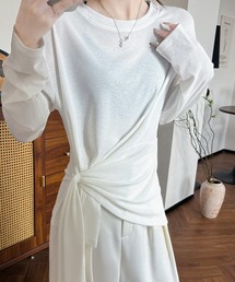 Tシャツ アシメデザイン 長袖 透け感夏