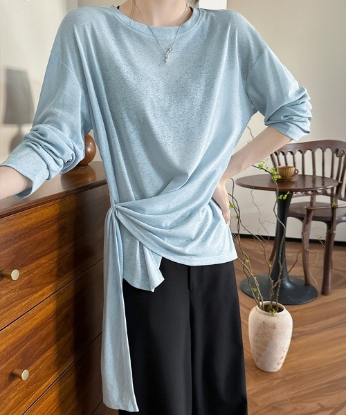 Miniministore(ミニミニストア)の「Tシャツ アシメデザイン 長袖 透け感夏(Tシャツ/カットソー・レディース・ラベンダー/ホワイト/ブラック/ライトブルー・L/S/M)」の14枚目の写真