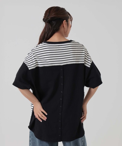 HEART MARKET(ハートマーケット)の「ヘムテールバックボタンチュニック(Tシャツ/カットソー・レディース・ナチュラル/ブラック系/ブラック/イエロー/チャコール/グリーン・FREE)」の1枚目の写真