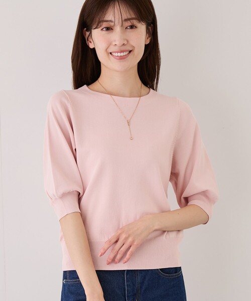 Jayro(ジャイロ)の「パフスリーブ半袖ニット(ニット/セーター・レディース・ライトグレー/ブラック/ネイビー/ピンク/ライトグリーン/ホワイト系その他2/ブルー系その他4・M)」の7枚目の写真