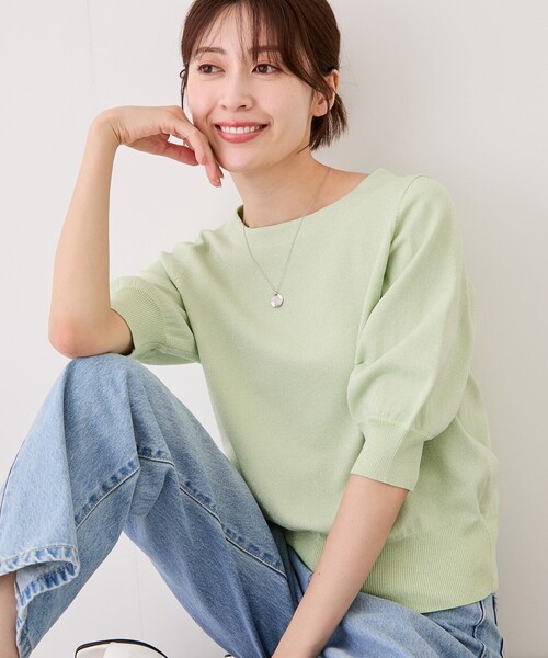 Jayro(ジャイロ)の「パフスリーブ半袖ニット(ニット/セーター・レディース・ライトグレー/ブラック/ネイビー/ピンク/ライトグリーン/ホワイト系その他2/ブルー系その他4・M)」の1枚目の写真