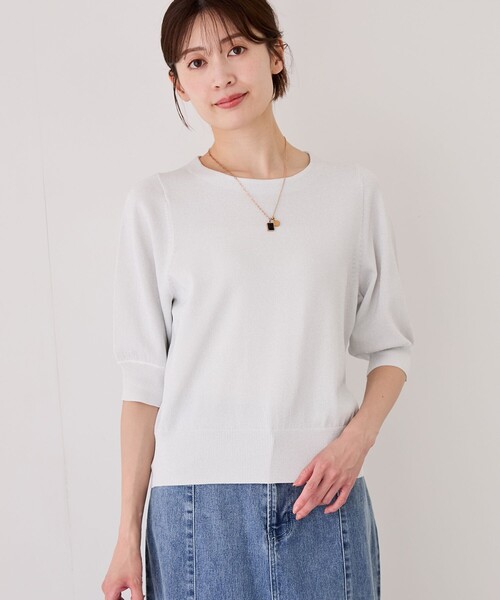 Jayro(ジャイロ)の「パフスリーブ半袖ニット(ニット/セーター・レディース・ライトグレー/ブラック/ネイビー/ピンク/ライトグリーン/ホワイト系その他2/ブルー系その他4・M)」の2枚目の写真