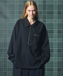 《UNISEX》T/W Sheer Stripe Prime-Over Half-Zip Pullover Shirt/T/Wシアーストライププライムオーバーハーフジッププルオーバーシャツ【MAISON SPECIAL/メゾンスペシャル】