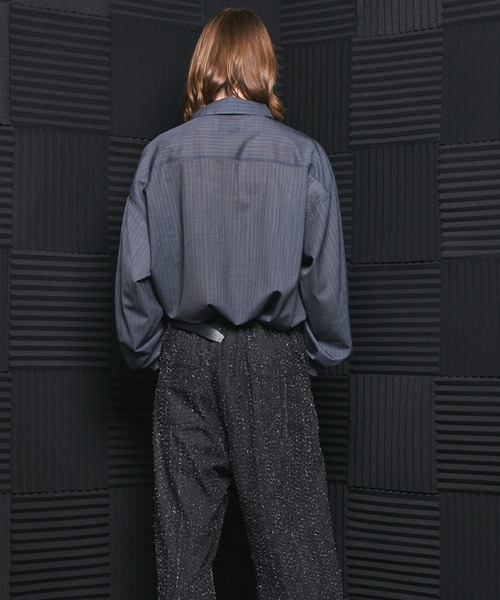 MAISON SPECIAL(メゾンスペシャル)の「《UNISEX》T/W Sheer Stripe Prime-Over Half-Zip Pullover Shirt/T/Wシアーストライププライムオーバーハーフジッププルオーバーシャツ【MAISON SPECIAL/メゾンスペシャル】(シャツ/ブラウス・メンズ・ブラック/グレー・2/1/0)」の8枚目の写真
