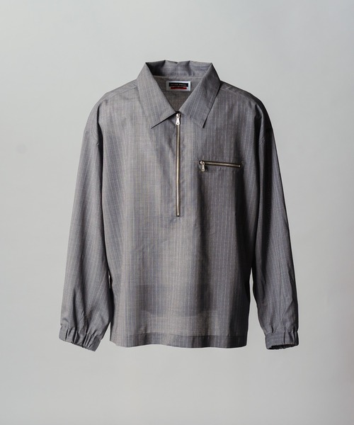 MAISON SPECIAL(メゾンスペシャル)の「《UNISEX》T/W Sheer Stripe Prime-Over Half-Zip Pullover Shirt/T/Wシアーストライププライムオーバーハーフジッププルオーバーシャツ【MAISON SPECIAL/メゾンスペシャル】(シャツ/ブラウス・メンズ・ブラック/グレー・2/1/0)」の9枚目の写真